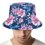 Pink Flowers And Hummingbird Print Bucket Hat