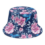 Pink Flowers And Hummingbird Print Bucket Hat