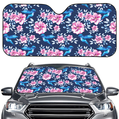 Pink Flowers And Hummingbird Print Car Windshield Sun Shade