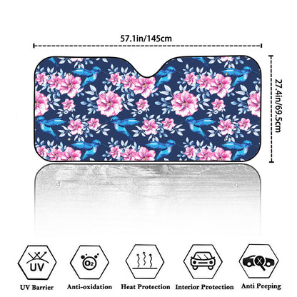 Pink Flowers And Hummingbird Print Car Windshield Sun Shade