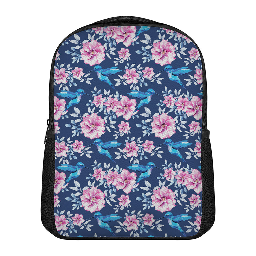 Pink Flowers And Hummingbird Print Casual Backpack