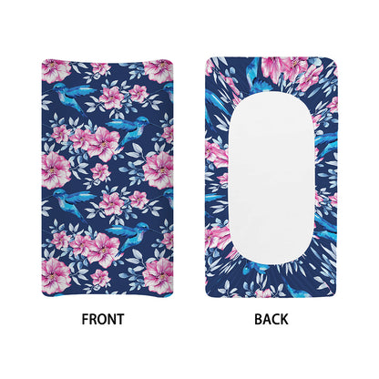 Pink Flowers And Hummingbird Print Changing Pad Cover