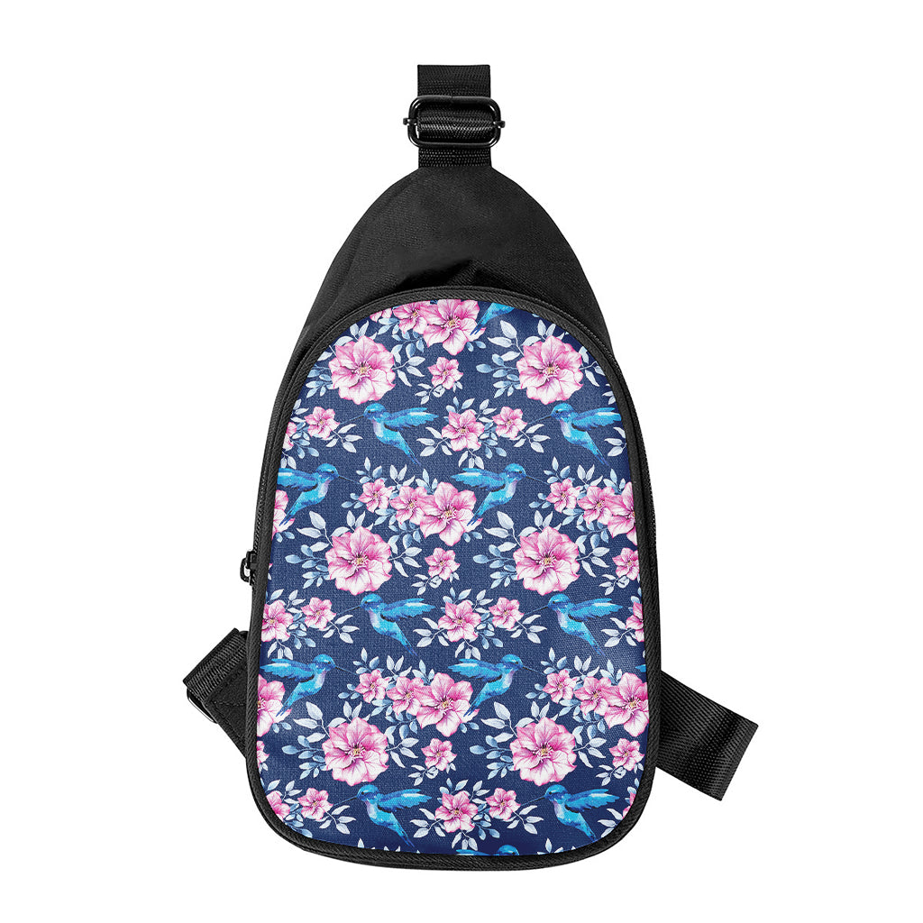 Pink Flowers And Hummingbird Print Chest Bag