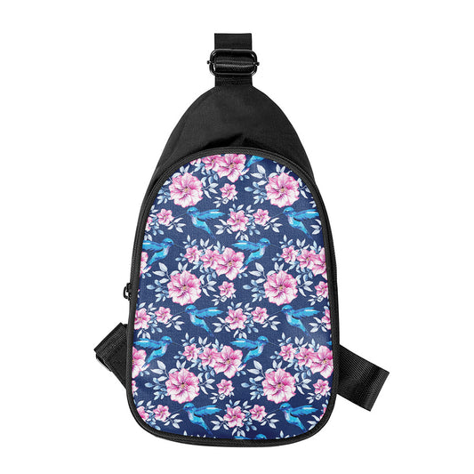 Pink Flowers And Hummingbird Print Chest Bag
