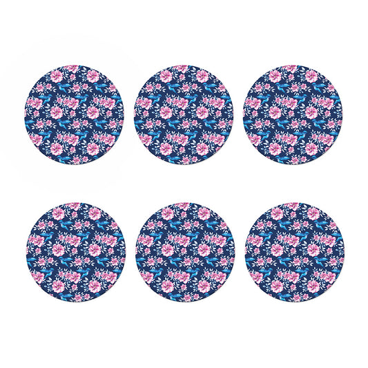 Pink Flowers And Hummingbird Print Coaster Set