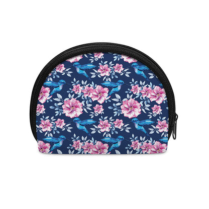 Pink Flowers And Hummingbird Print Coin Purse