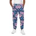 Pink Flowers And Hummingbird Print Cotton Sweatpants