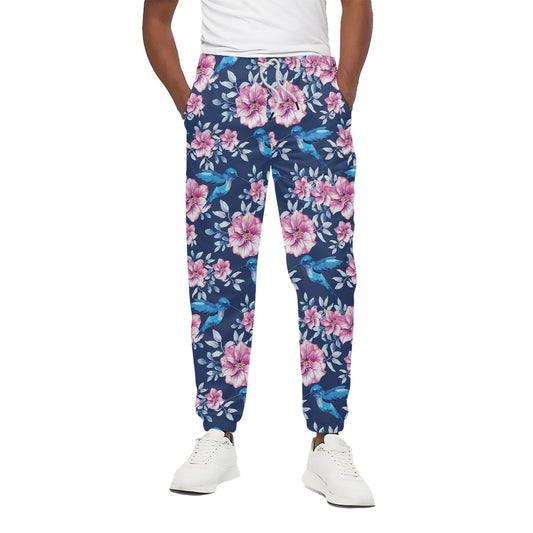 Pink Flowers And Hummingbird Print Cotton Pants