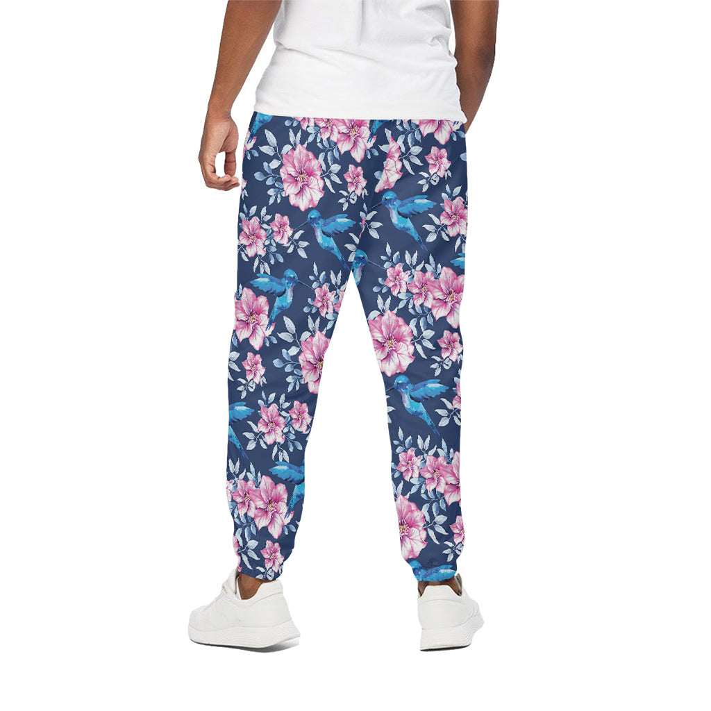 Pink Flowers And Hummingbird Print Cotton Pants