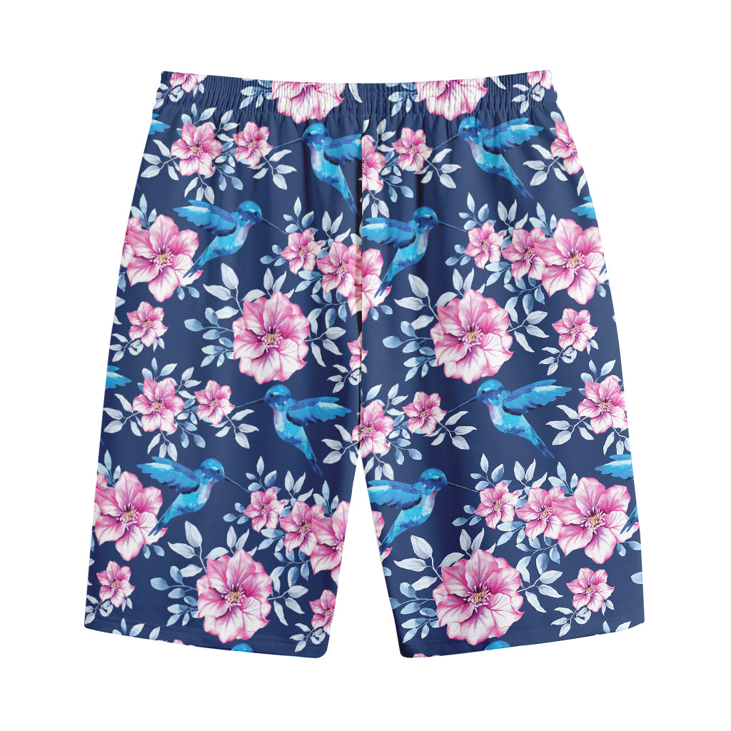 Pink Flowers And Hummingbird Print Cotton Shorts