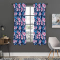 Pink Flowers And Hummingbird Print Grommet Curtain Panels