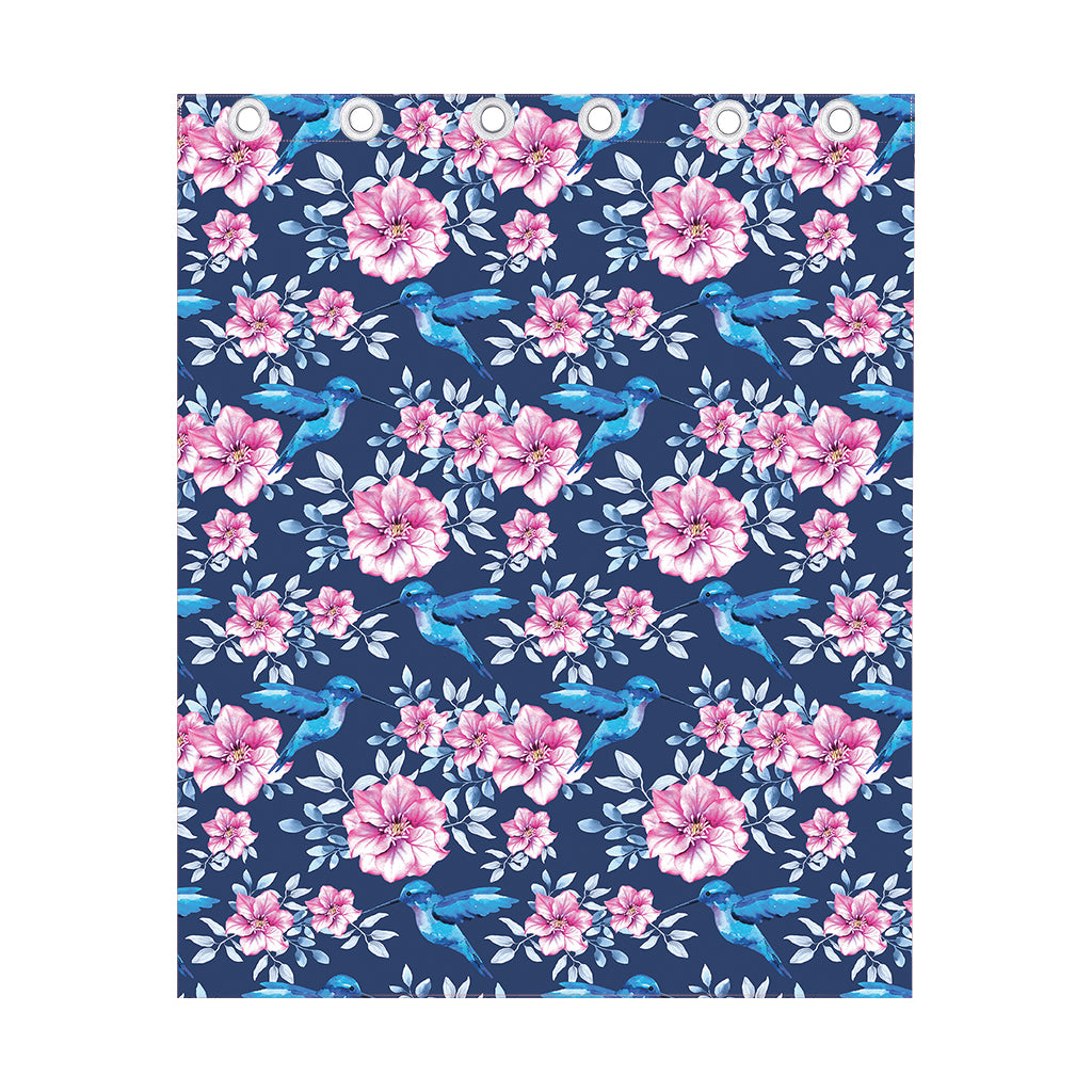 Pink Flowers And Hummingbird Print Curtain