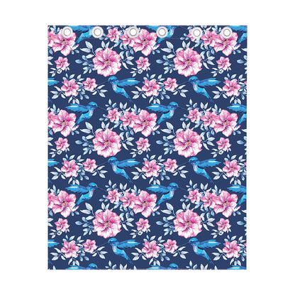Pink Flowers And Hummingbird Print Curtain