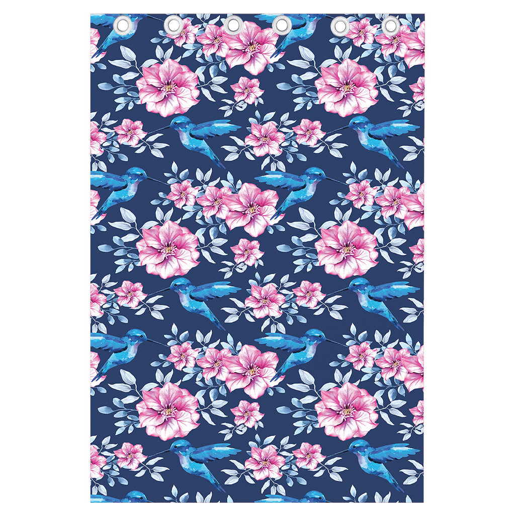Pink Flowers And Hummingbird Print Curtain