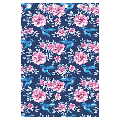 Pink Flowers And Hummingbird Print Curtain