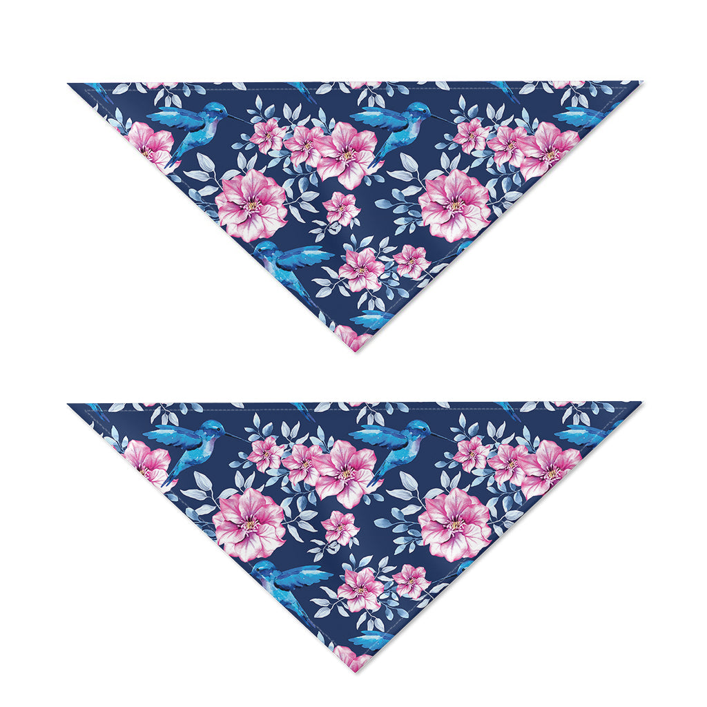 Pink Flowers And Hummingbird Print Dog Bandana