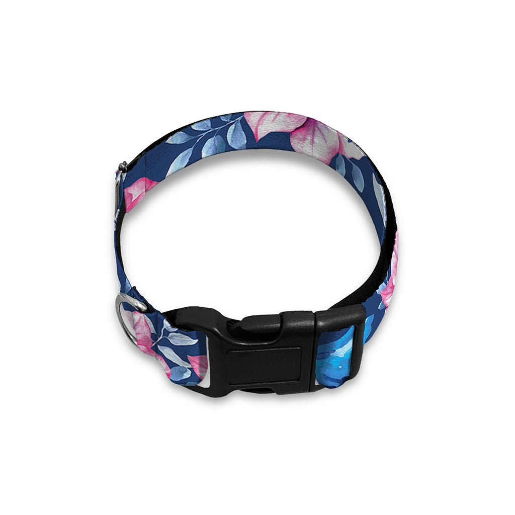 Pink Flowers And Hummingbird Print Dog Collar