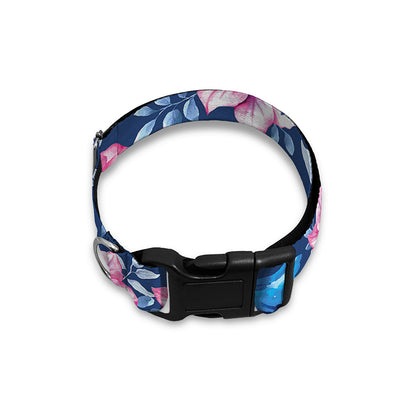 Pink Flowers And Hummingbird Print Dog Collar
