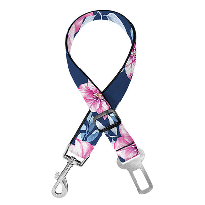 Pink Flowers And Hummingbird Print Dog Seat Belt