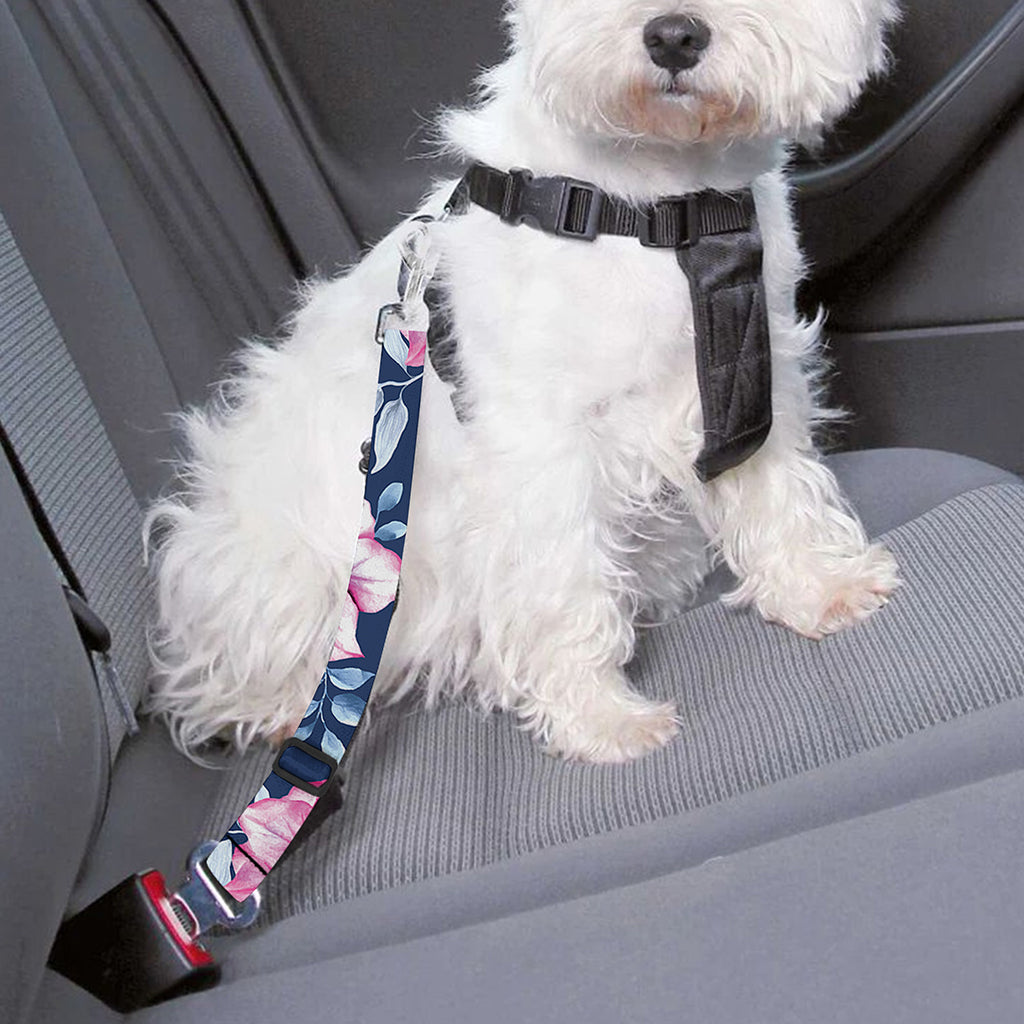 Pink Flowers And Hummingbird Print Dog Seat Belt