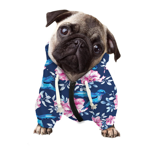 Pink Flowers And Hummingbird Print Dog Zip Up Hoodie