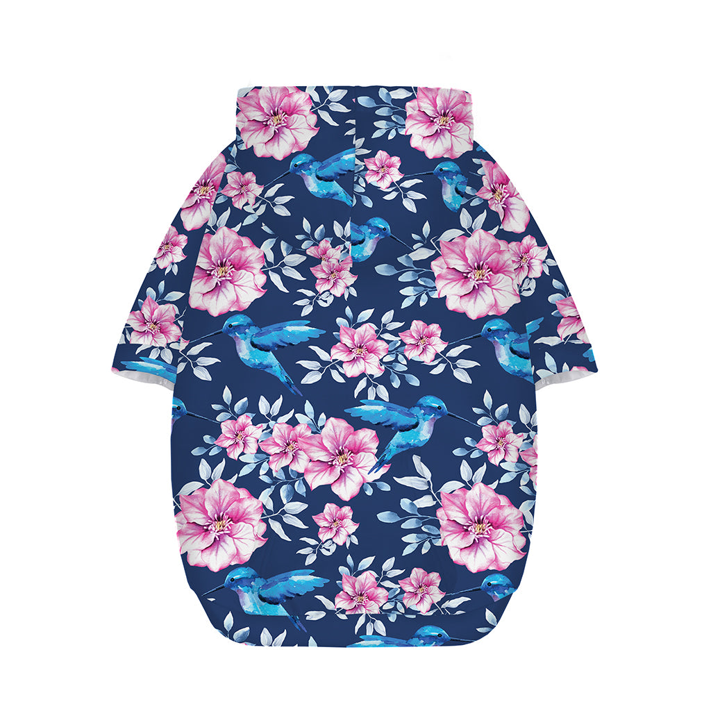 Pink Flowers And Hummingbird Print Dog Zip Up Hoodie