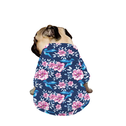 Pink Flowers And Hummingbird Print Dog Zip Up Jacket