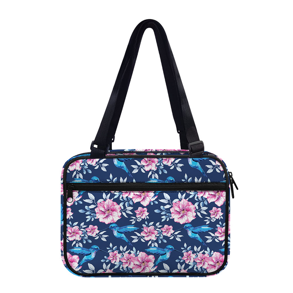 Pink Flowers And Hummingbird Print Double Strap Bible Bag