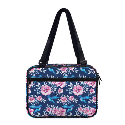 Pink Flowers And Hummingbird Print Double Strap Bible Bag