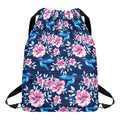 Pink Flowers And Hummingbird Print Drawstring Backpack