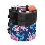 Pink Flowers And Hummingbird Print Drawstring Makeup Bag