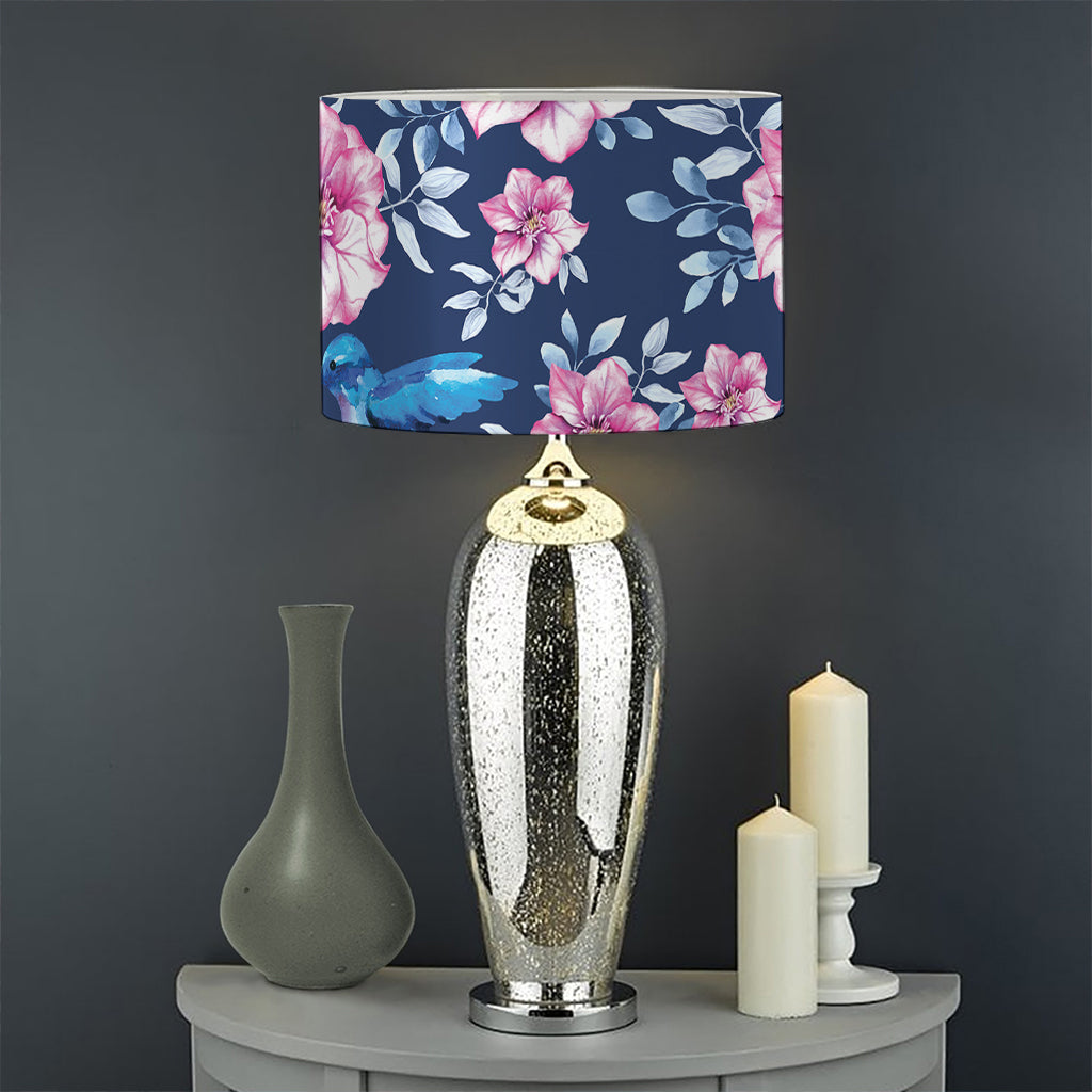 Pink Flowers And Hummingbird Print Drum Lamp Shade