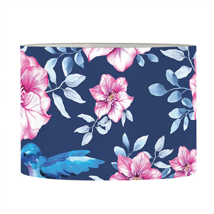 Pink Flowers And Hummingbird Print Drum Lamp Shade