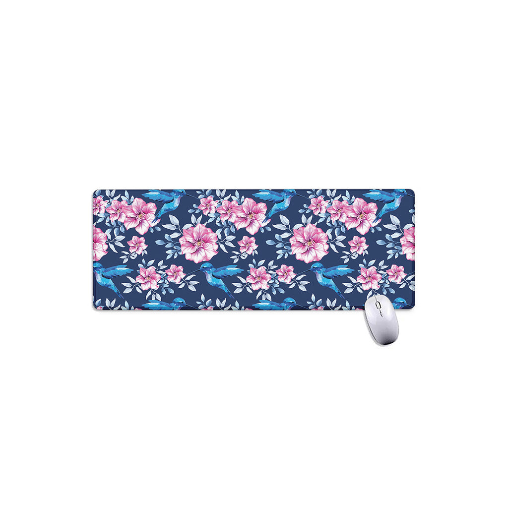 Pink Flowers And Hummingbird Print Extended Mouse Pad