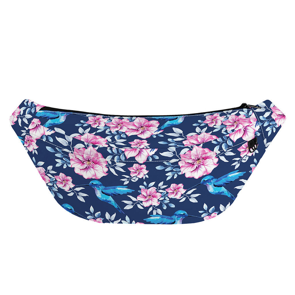 Pink Flowers And Hummingbird Print Fanny Pack