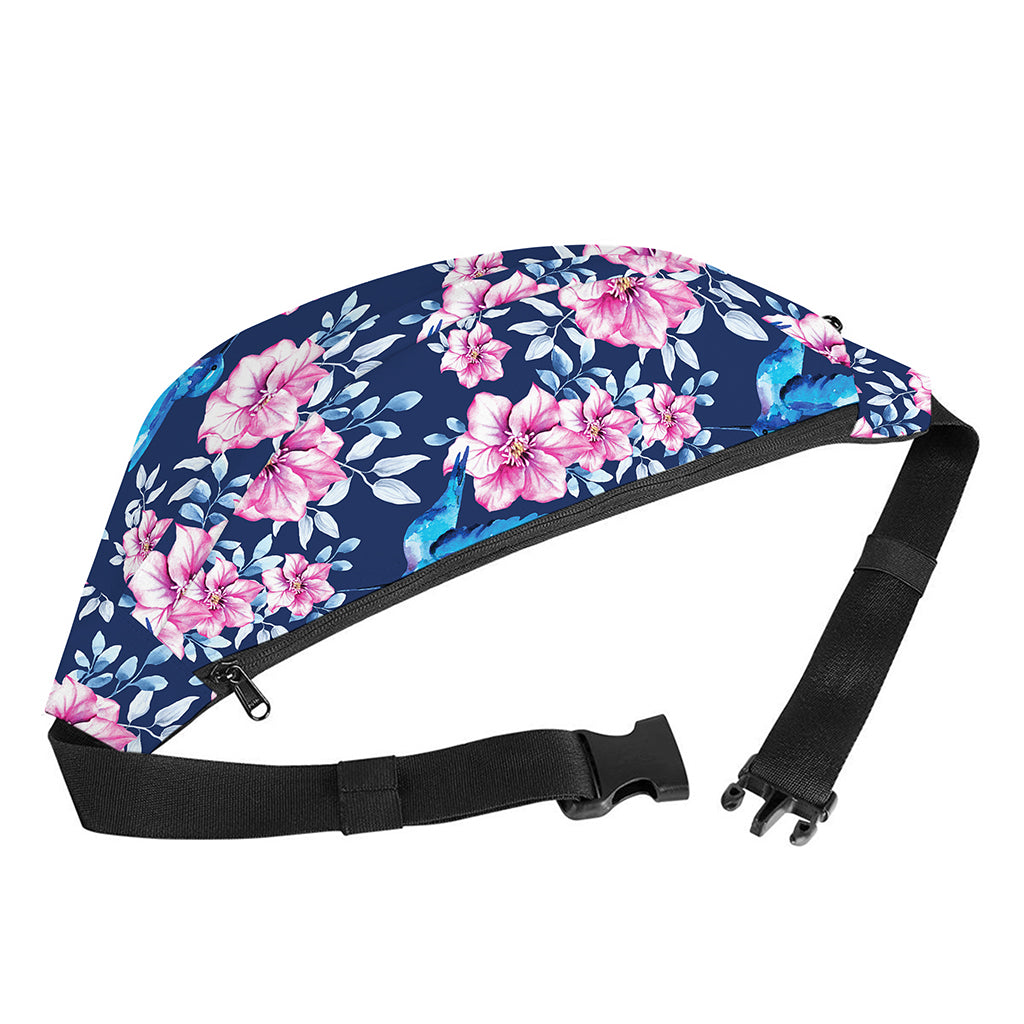 Pink Flowers And Hummingbird Print Fanny Pack