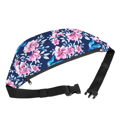 Pink Flowers And Hummingbird Print Fanny Pack