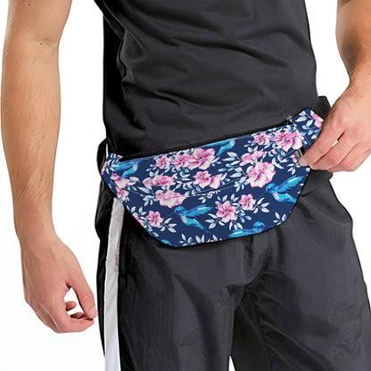 Pink Flowers And Hummingbird Print Fanny Pack