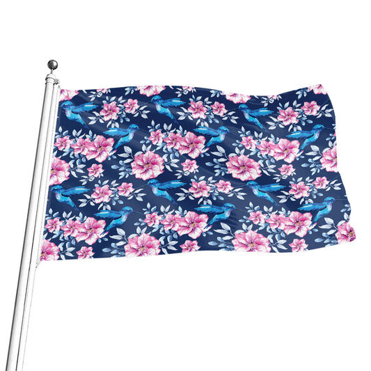 Pink Flowers And Hummingbird Print Flag