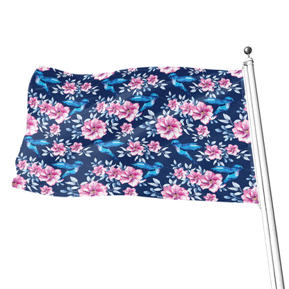 Pink Flowers And Hummingbird Print Flag