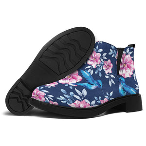 Pink Flowers And Hummingbird Print Flat Ankle Boots