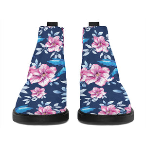 Pink Flowers And Hummingbird Print Flat Ankle Boots