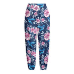 Pink Flowers And Hummingbird Print Fleece Lined Knit Pants