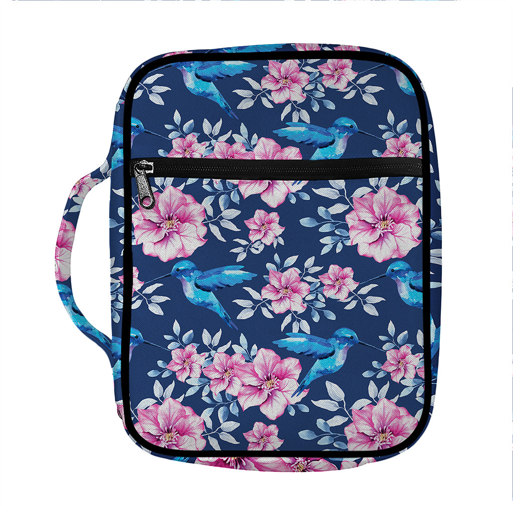 Pink Flowers And Hummingbird Print Front Pocket Bible Bag
