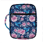 Pink Flowers And Hummingbird Print Front Pocket Bible Bag