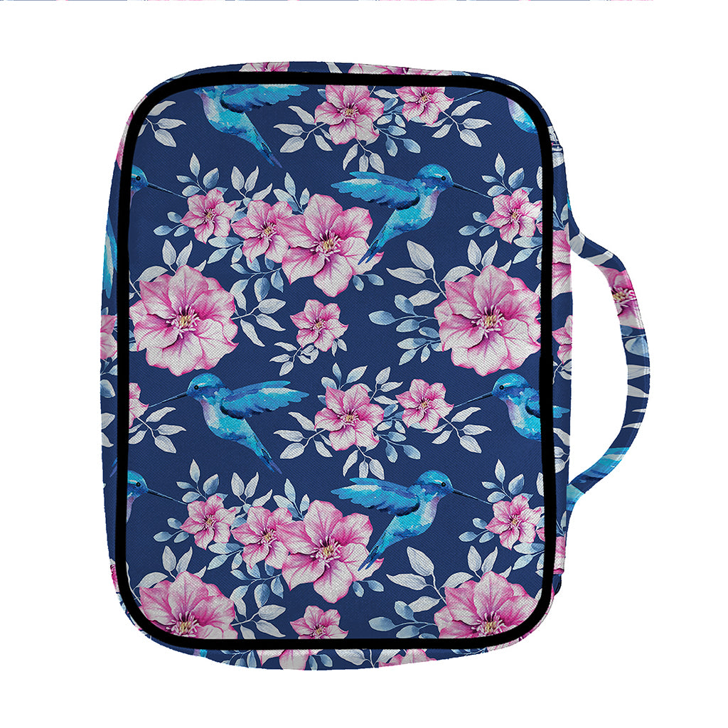 Pink Flowers And Hummingbird Print Front Pocket Bible Bag