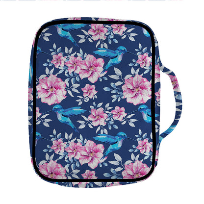 Pink Flowers And Hummingbird Print Front Pocket Bible Bag