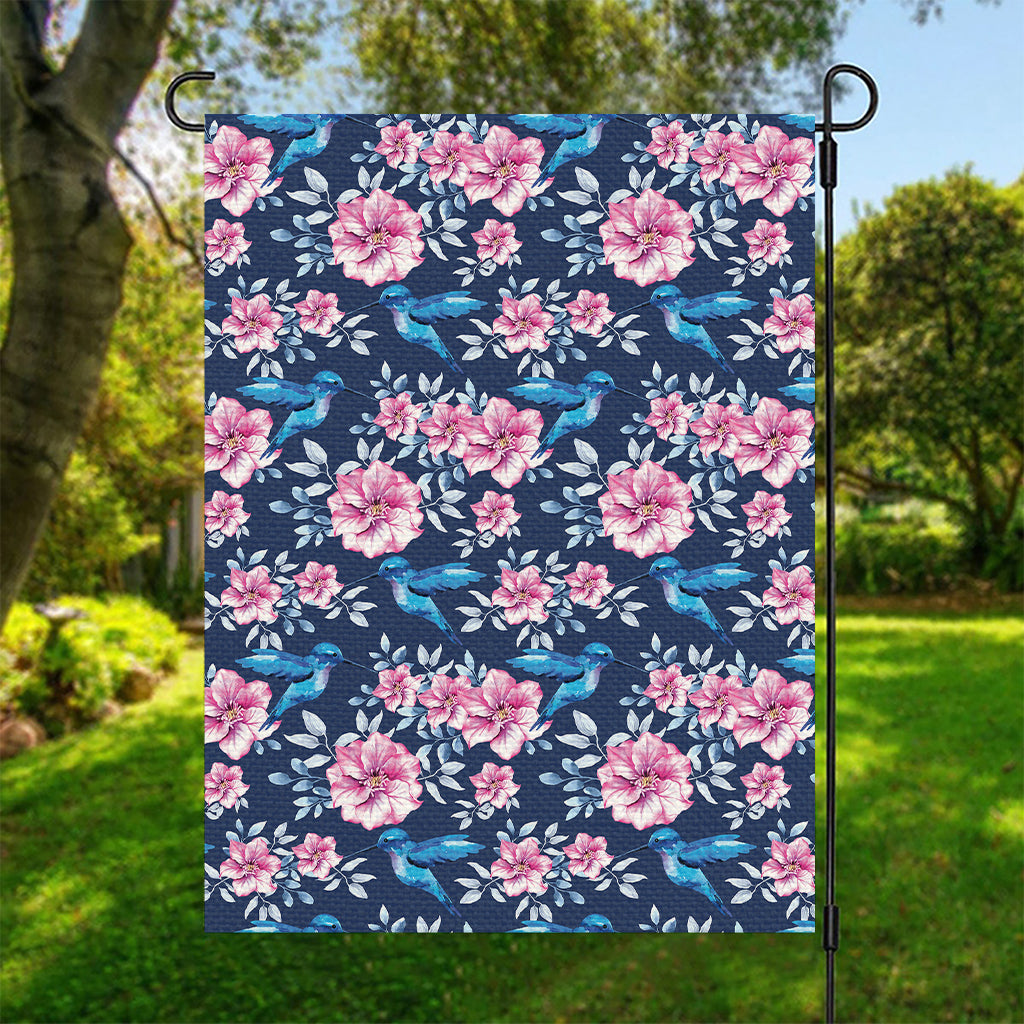 Pink Flowers And Hummingbird Print Garden Flag
