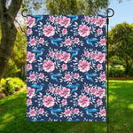 Pink Flowers And Hummingbird Print Garden Flag