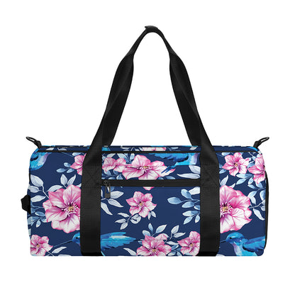 Pink Flowers And Hummingbird Print Gym Bag